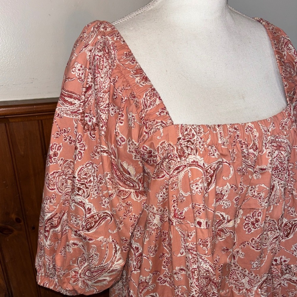 Mustard Seed Womens Blush Pink Floral Paisley Square Neck Babydoll Dress Medium - Picture 2 of 11